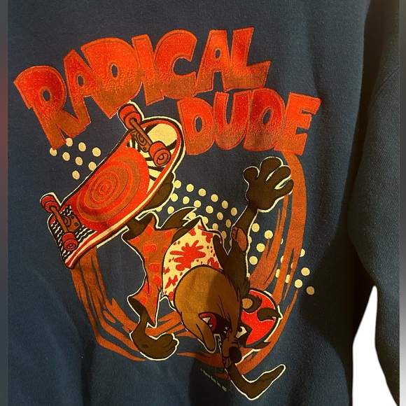 Vtg 1987 Taz the Tasmanian Devil “ Radical Dude” Skateboard Blue Sweatshirt M/L - Picture 4 of 7